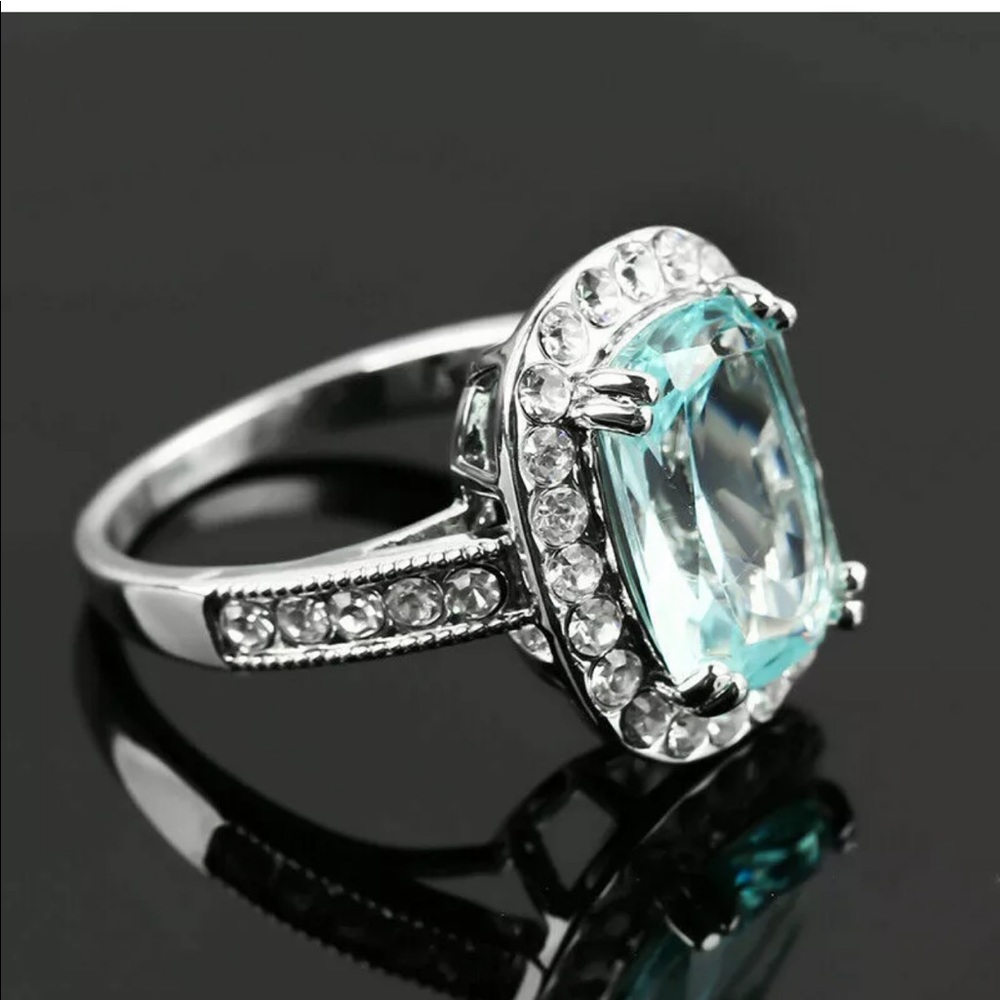 New silver 925 blue aquamarine Wedding ring - Picture 7 of 10